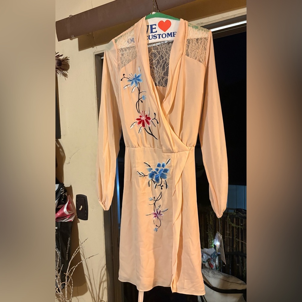 Rodarte vintage peach Floral Silk Wrap Dress Size 11 - Picture 3 of 11